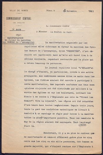 Archives, Gard, église, Etat, séparation, 1905, loi du 9 décembre 1905, Dreyfus, laïcité