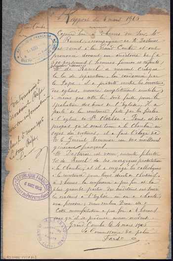 Archives, Gard, église, Etat, séparation, 1905, loi du 9 décembre 1905, Dreyfus, laïcité